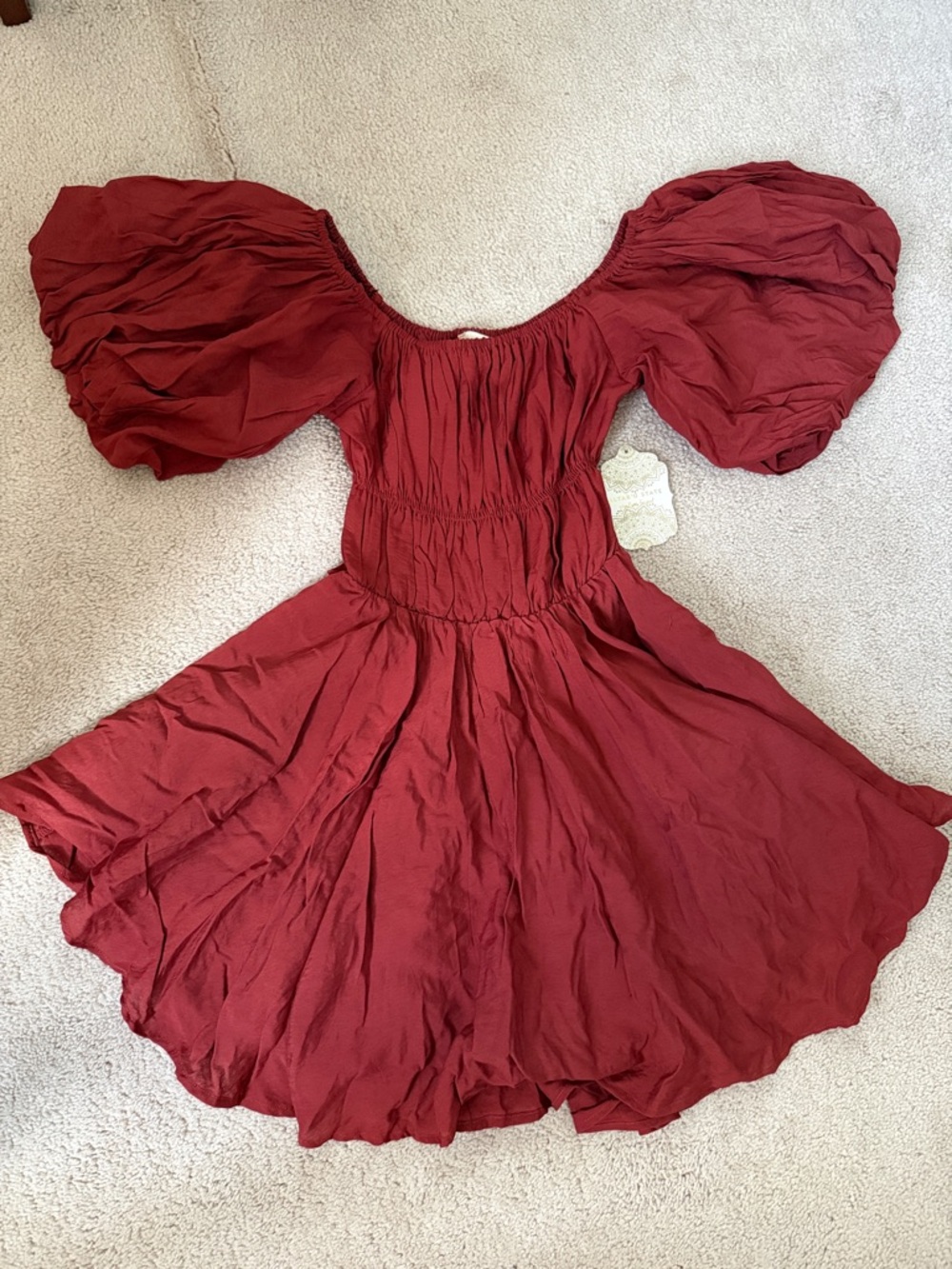 Altar'd State Burgundy Puff-Sleeve Casual Dress